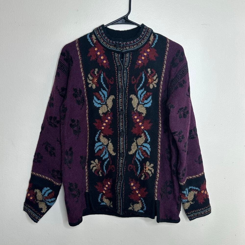 Vtg Nordic Design Wool‎ Sweater Button Up Cardigan Purple Vintage size Medium